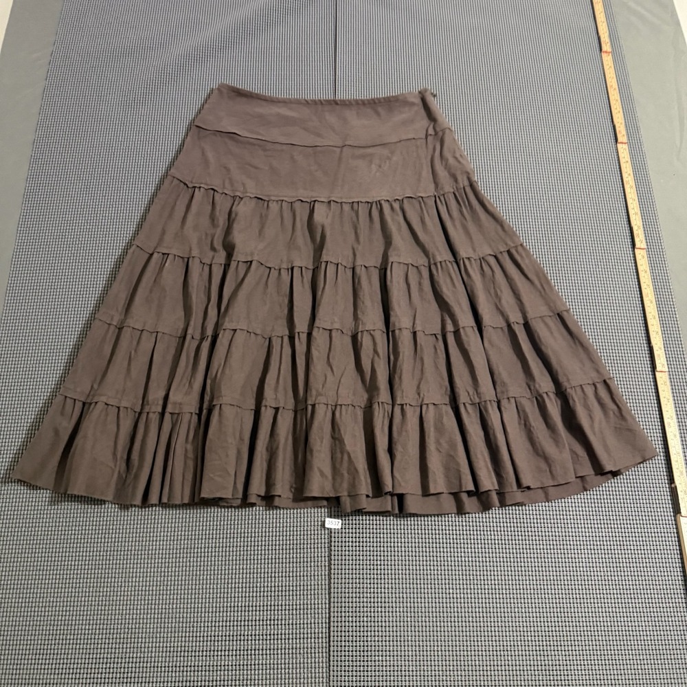 Theory Womens Brown Tiered Ruffle Midi Skirt Size 2